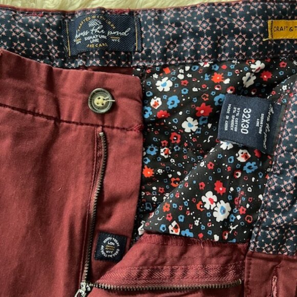 Across The Pond Men's Burgundy Cotton Chino Pants 32x30 Signature Line - Picture 2 of 11